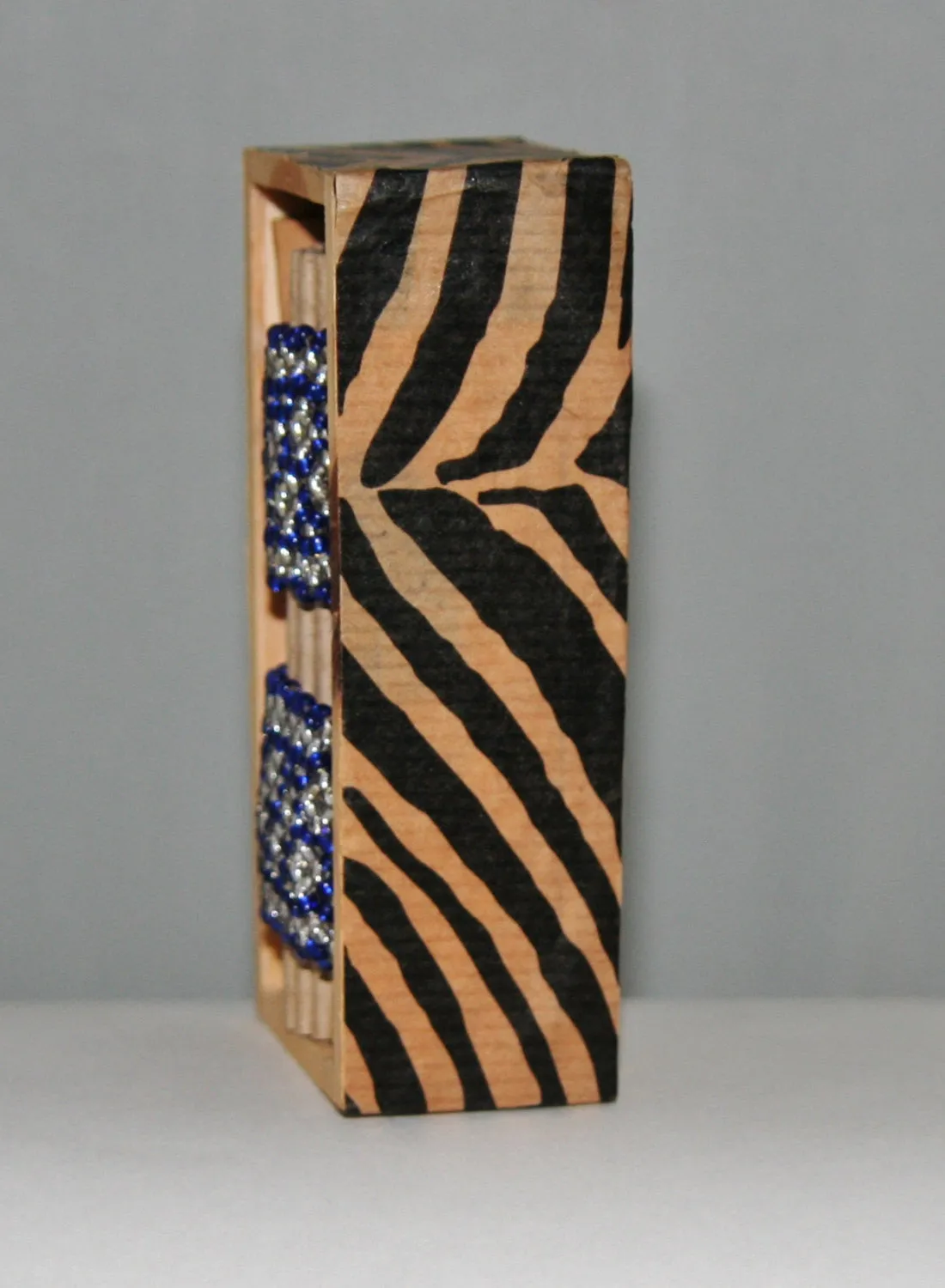 African Beaded Napkin Rings Silver Blue Zulu Tribal Designs Handcrafted Set of 2 South Africa 1" X 2" Handmade Wood Gift Box