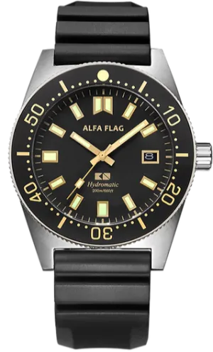 Alfa Flag Hydromatic Diver 200m Black Dial Gold Tone AFHM200-1A9