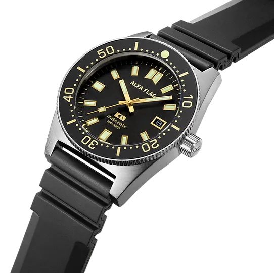 Alfa Flag Hydromatic Diver 200m Black Dial Gold Tone AFHM200-1A9