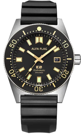 Alfa Flag Hydromatic Diver 200m Black Dial Gold Tone AFHM200-1A9