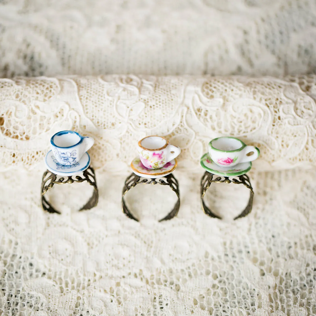 Alice in Wonderland Tea Cup Rings