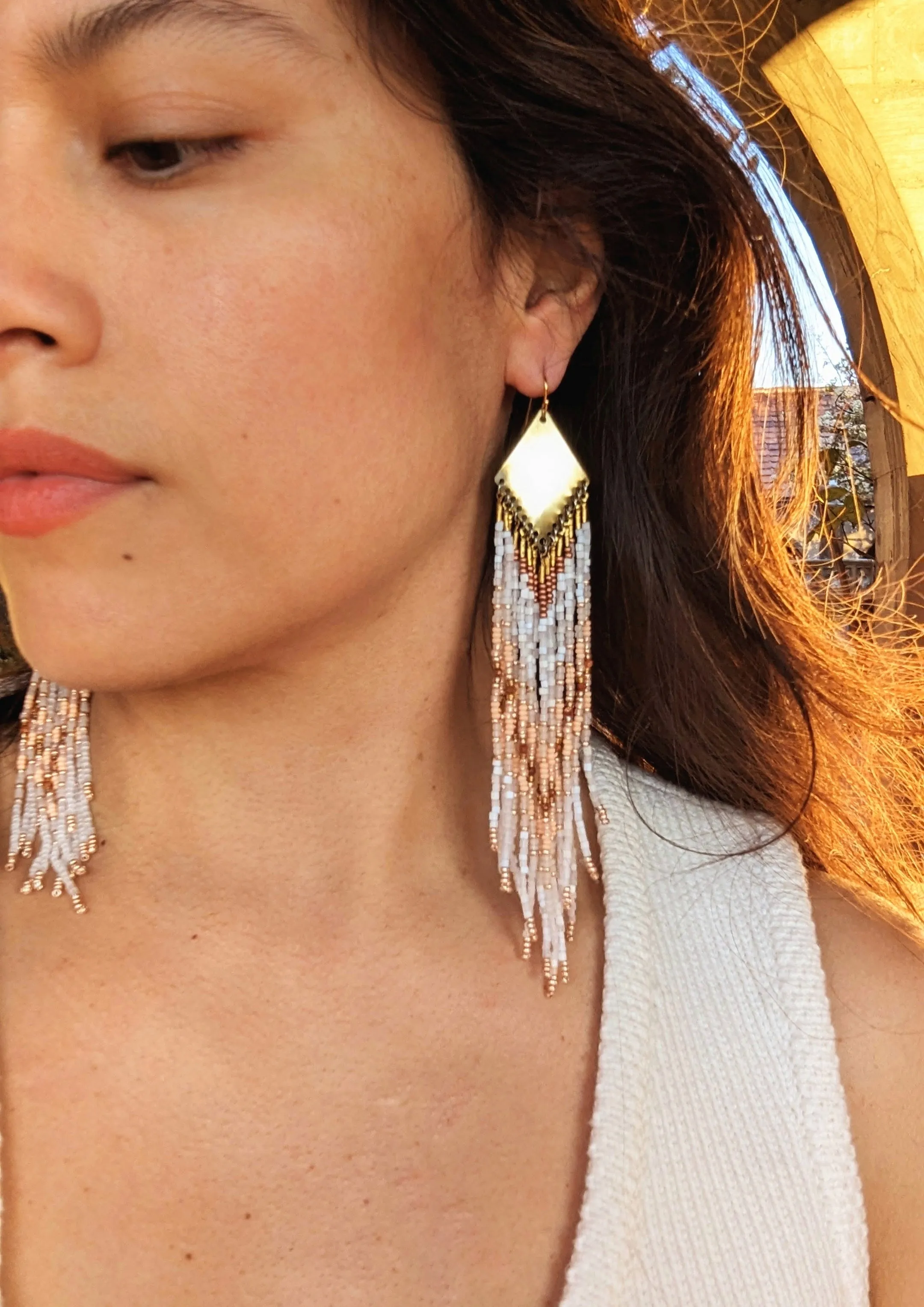 Amanda Peach Sandstone Seed Bead Earrings