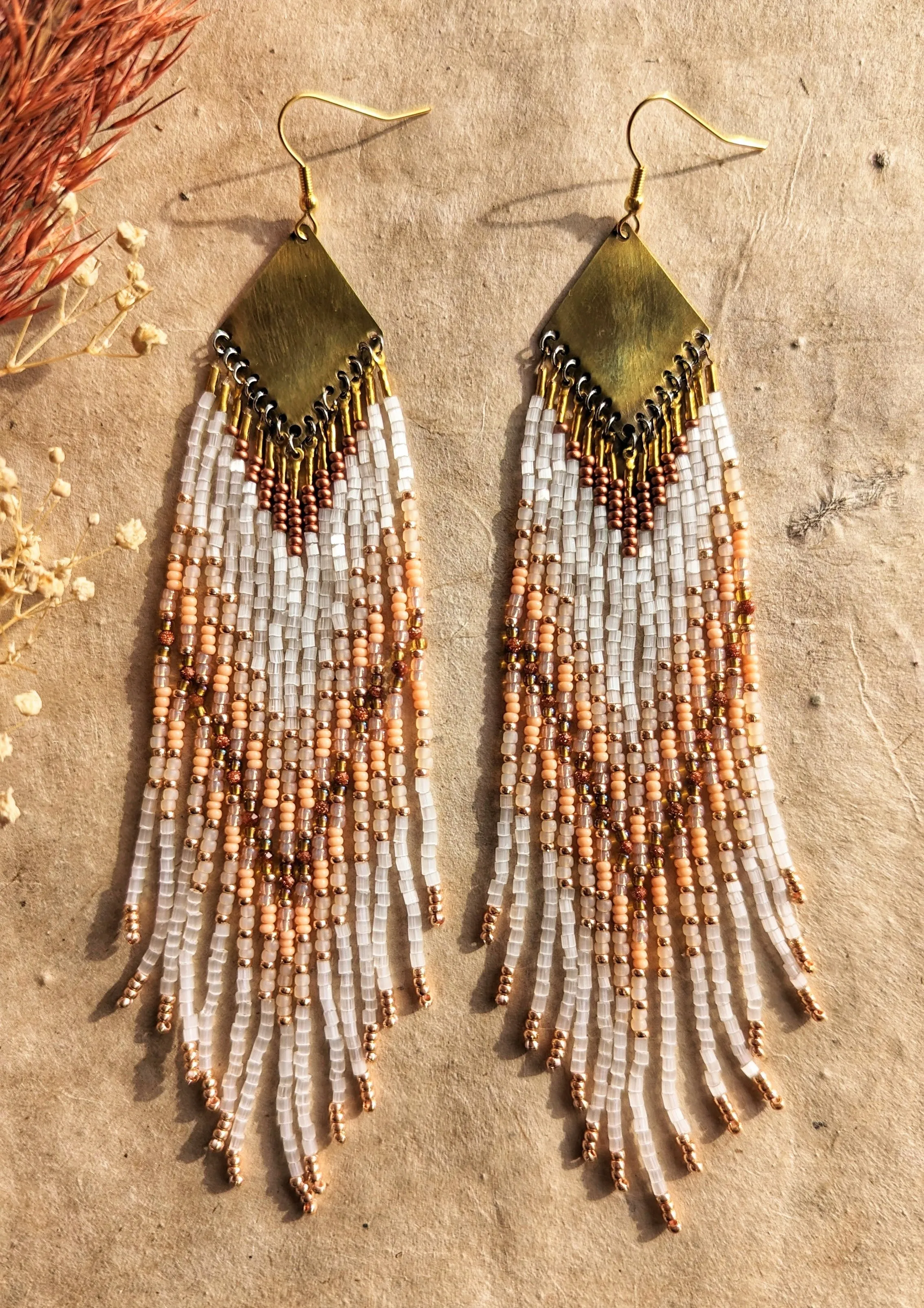 Amanda Peach Sandstone Seed Bead Earrings