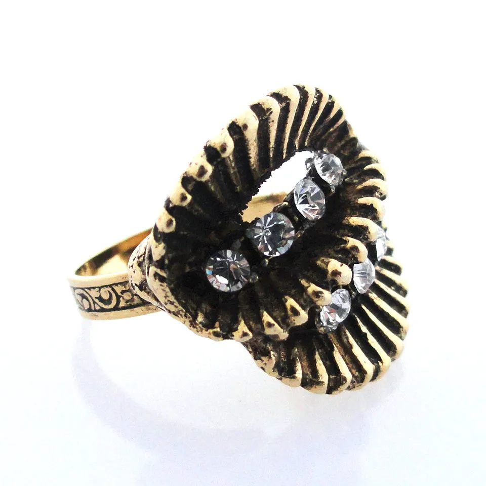 Antique brass wave ring