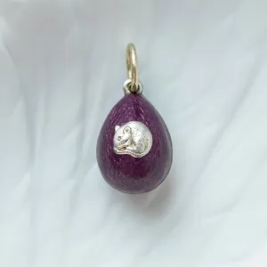 Antique Enamel Egg Pendant with 'Mouse'