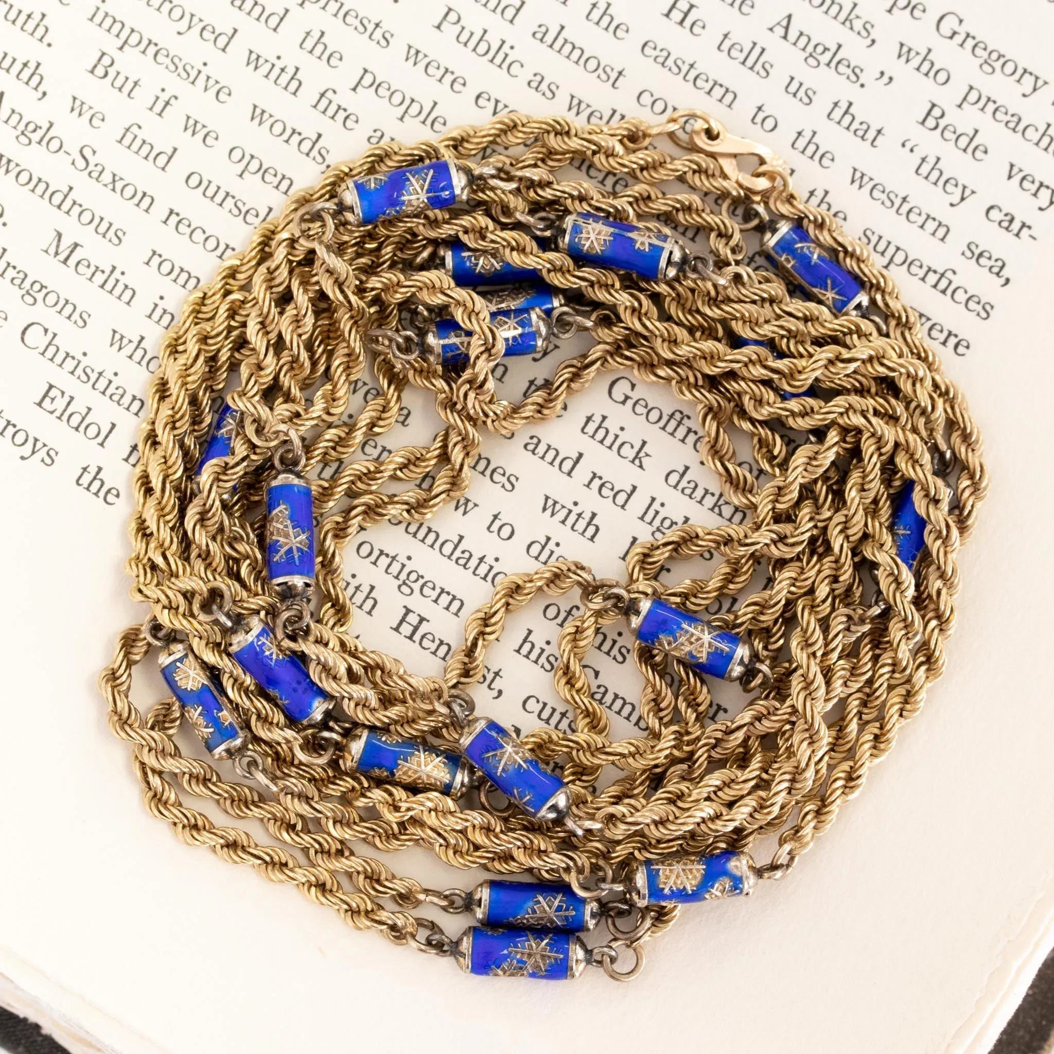 Antique Enamel Long Chain, 14kt Gold
