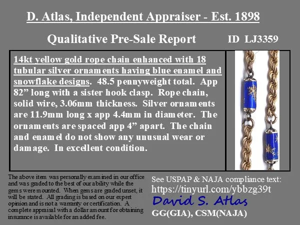 Antique Enamel Long Chain, 14kt Gold
