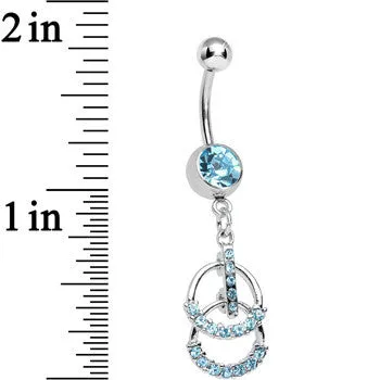 Aqua Gem Double Ring of Bling Dangle Belly Ring