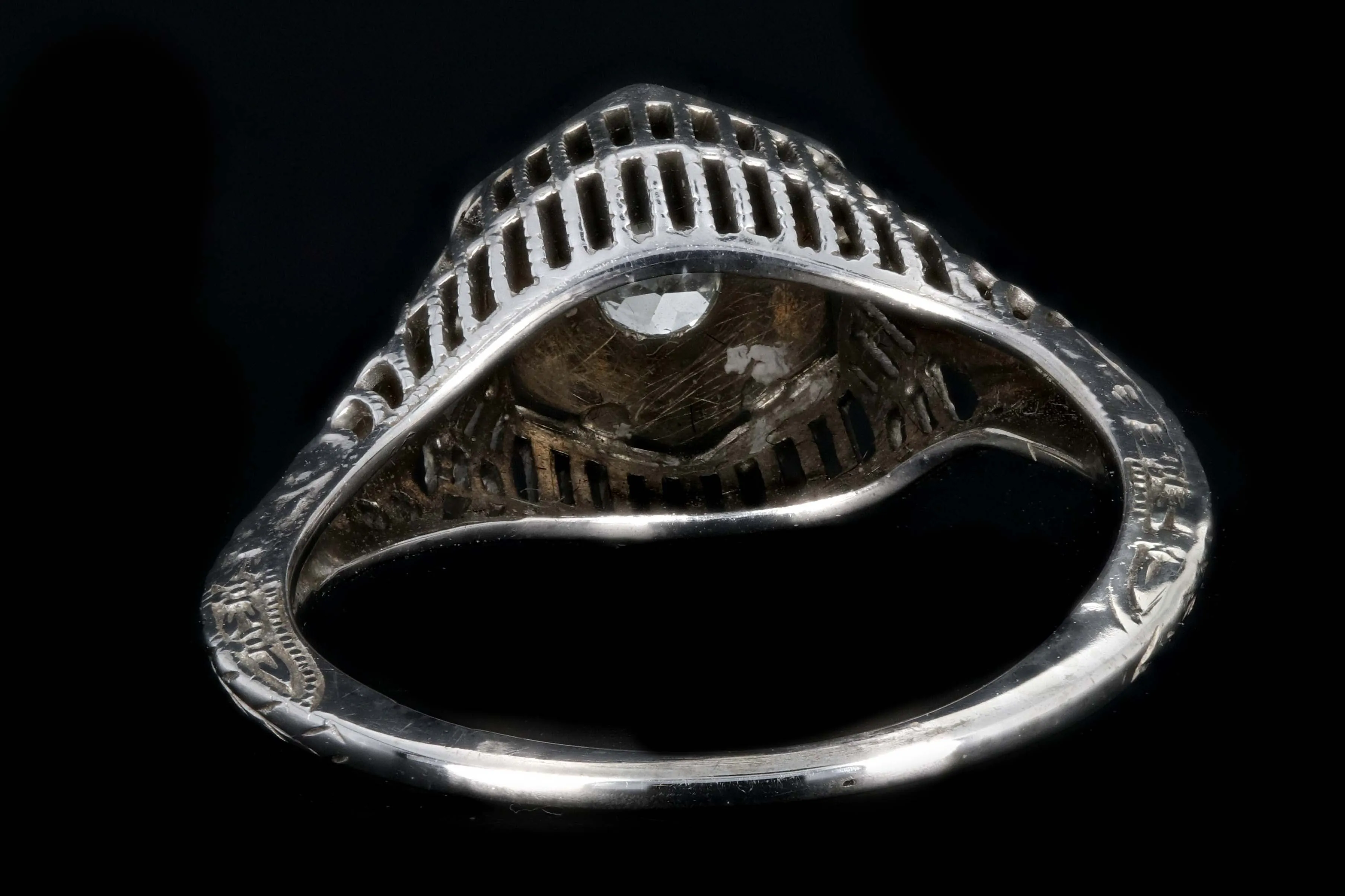 Art Deco 18K White Gold Hexagon Shape Transition Cut .15 Carat Diamond Ring