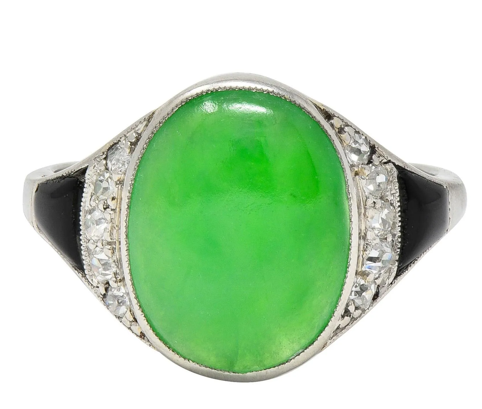 Art Deco Jadeite Jade Diamond Onyx Platinum Vintage Cocktail Ring
