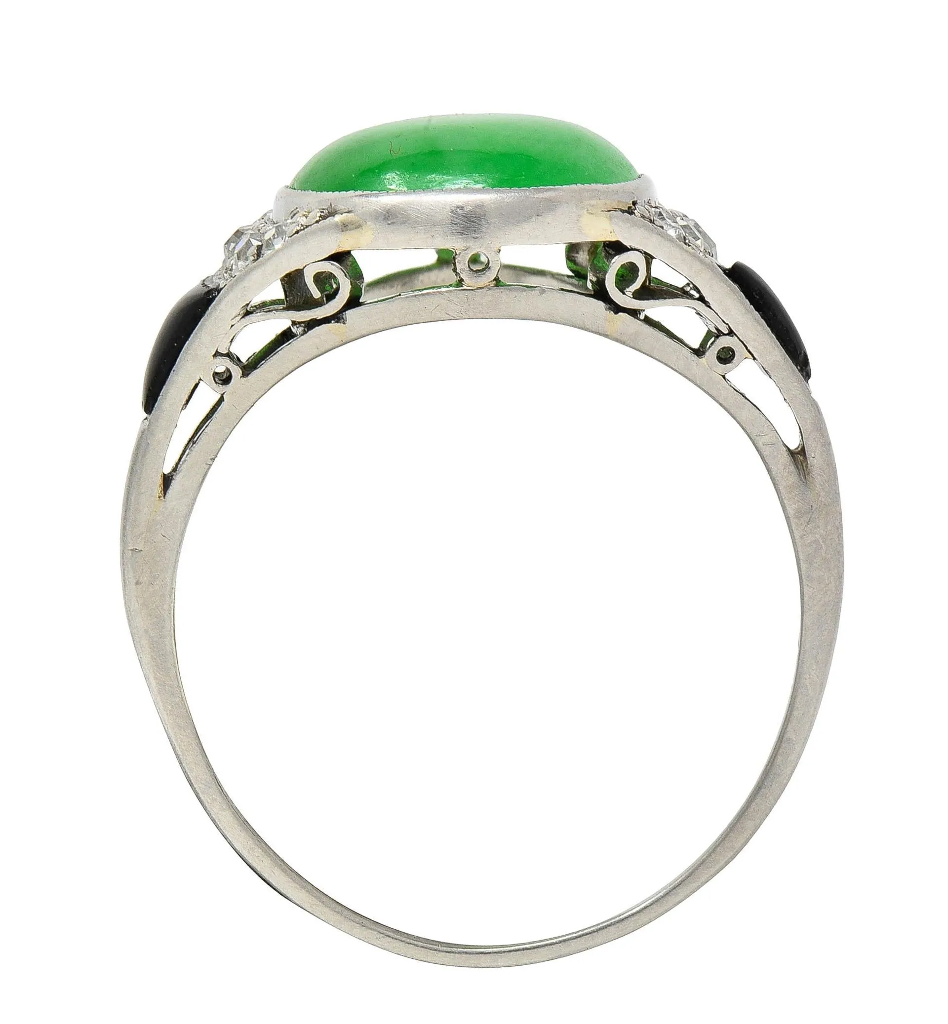 Art Deco Jadeite Jade Diamond Onyx Platinum Vintage Cocktail Ring