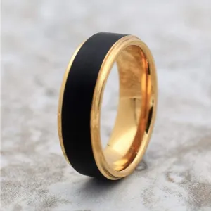 ATLAS Stunning Black Tungsten Carbide Wedding Ring with Yellow Gold Inlay  - 8mm