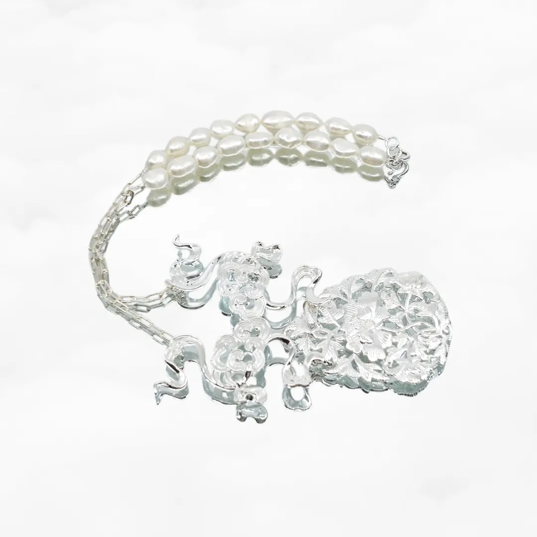 Auspicious Clouds and Peony Statement Necklace