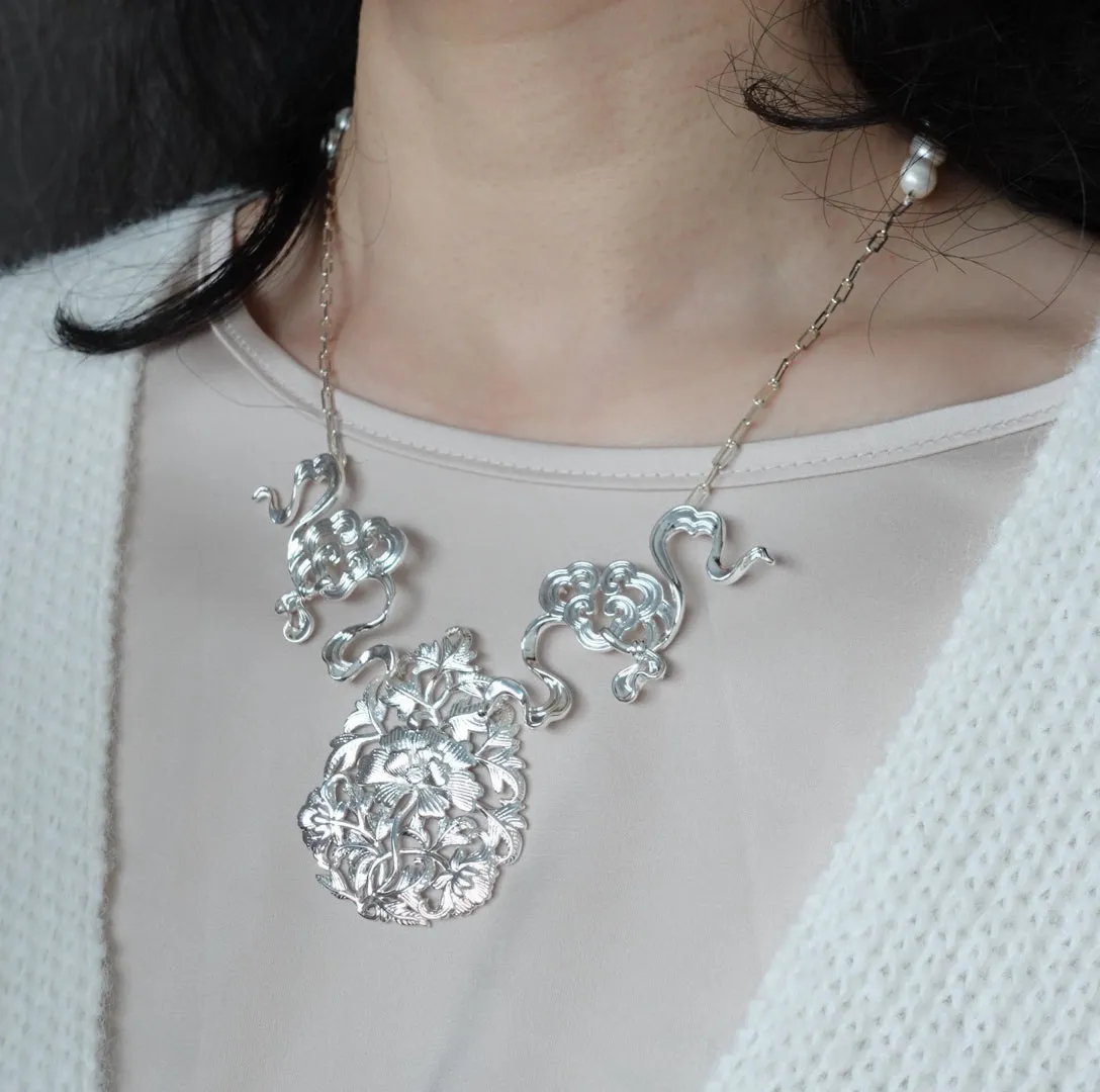 Auspicious Clouds and Peony Statement Necklace
