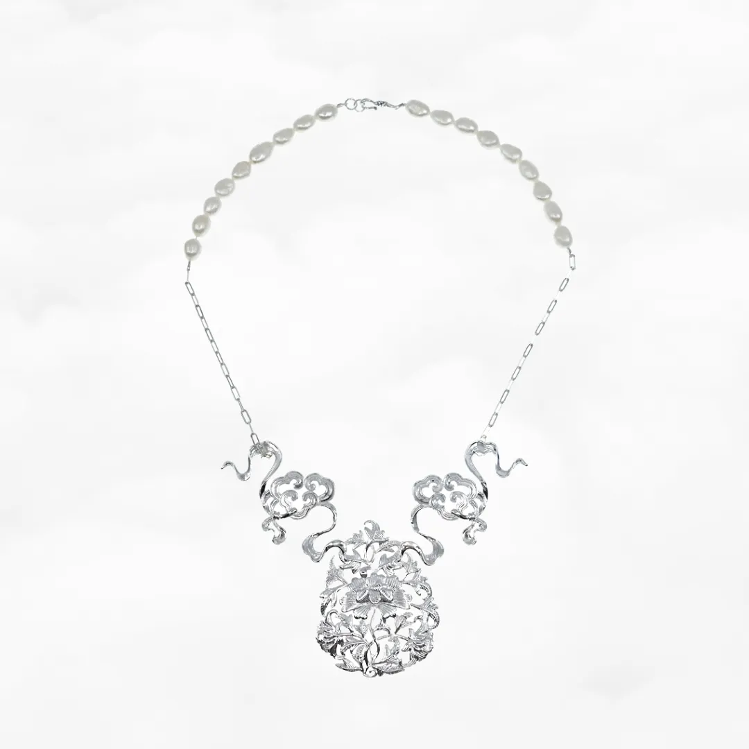 Auspicious Clouds and Peony Statement Necklace