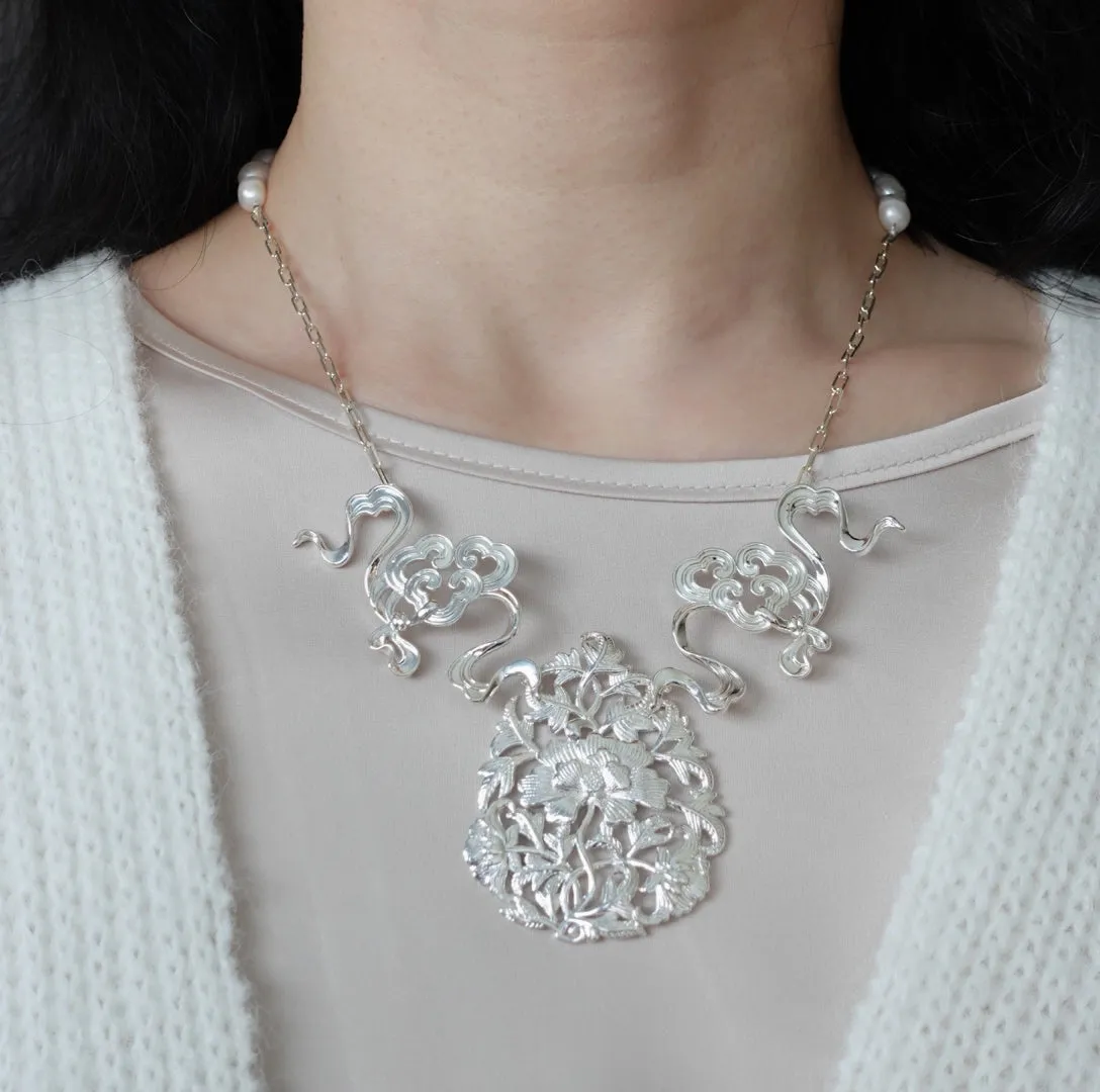 Auspicious Clouds and Peony Statement Necklace