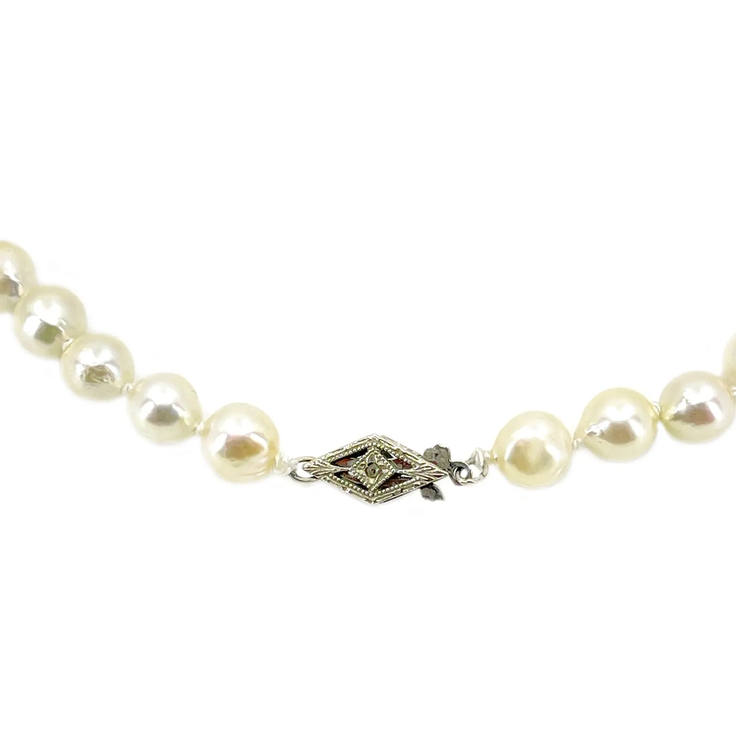 Baroque Diamond Mid-Century Japanese Saltwater Cultured Akoya Pearl Strand - 14K White Gold 21.25 Inch