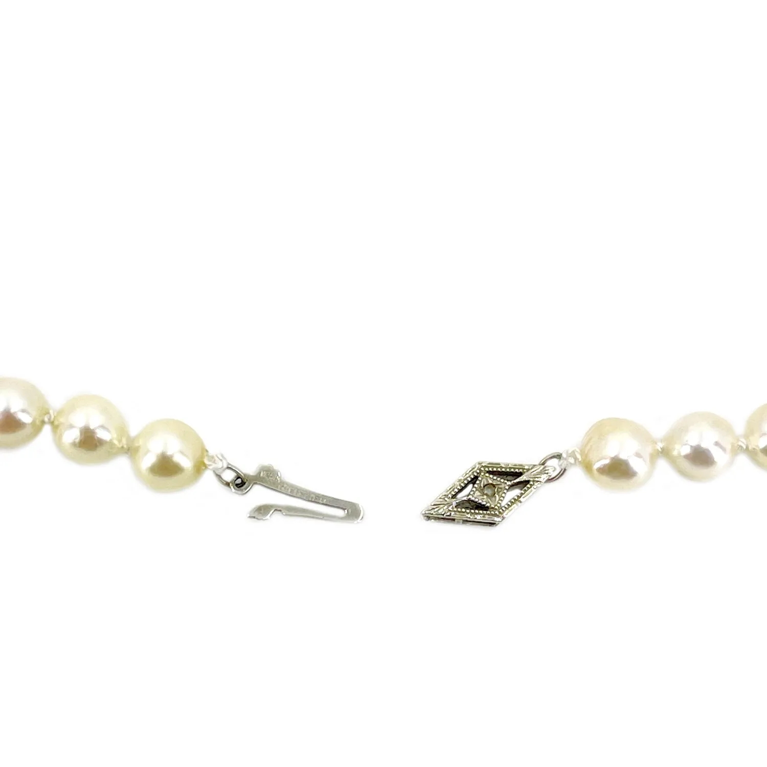 Baroque Diamond Mid-Century Japanese Saltwater Cultured Akoya Pearl Strand - 14K White Gold 21.25 Inch