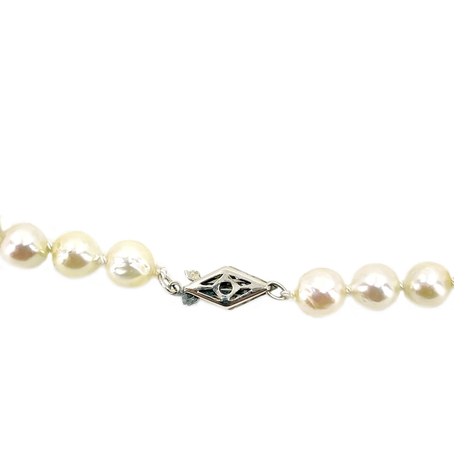 Baroque Diamond Mid-Century Japanese Saltwater Cultured Akoya Pearl Strand - 14K White Gold 21.25 Inch
