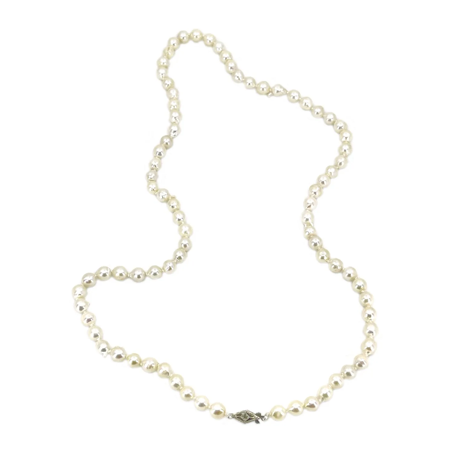 Baroque Diamond Mid-Century Japanese Saltwater Cultured Akoya Pearl Strand - 14K White Gold 21.25 Inch