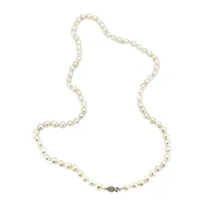 Baroque Diamond Mid-Century Japanese Saltwater Cultured Akoya Pearl Strand - 14K White Gold 21.25 Inch