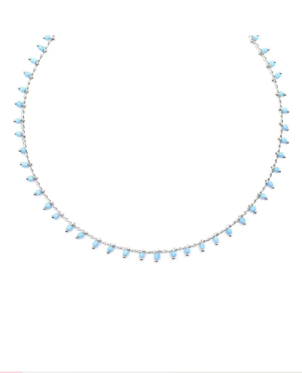 Bead Fringe Necklace Turquoise & Silver