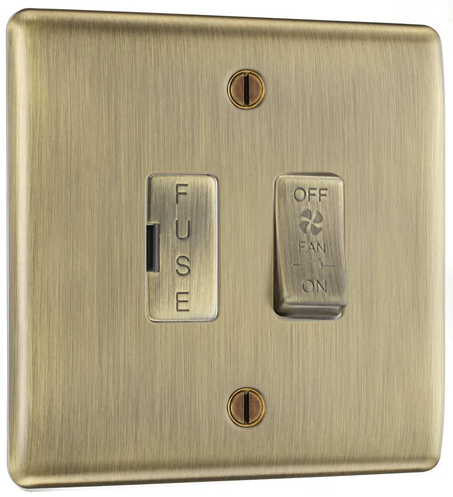 BG NAB15F Flatplate Screwless Triple Pole Fused Fan Isolator Switch 10A - Antique Brass