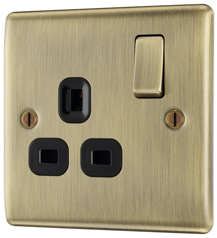 BG NAB21Bx5 Nexus Metal Single Socket 13A /Black Insert - Antique Brass (5 Pack)