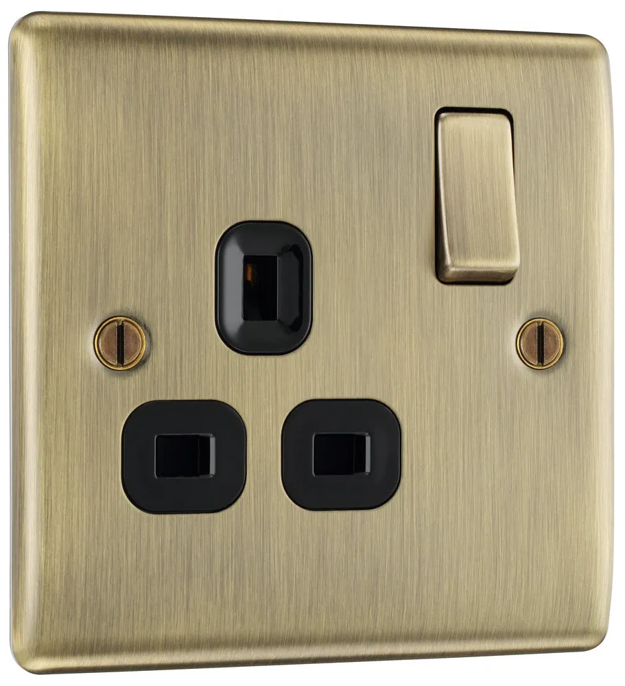 BG NAB21Bx5 Nexus Metal Single Socket 13A /Black Insert - Antique Brass (5 Pack)