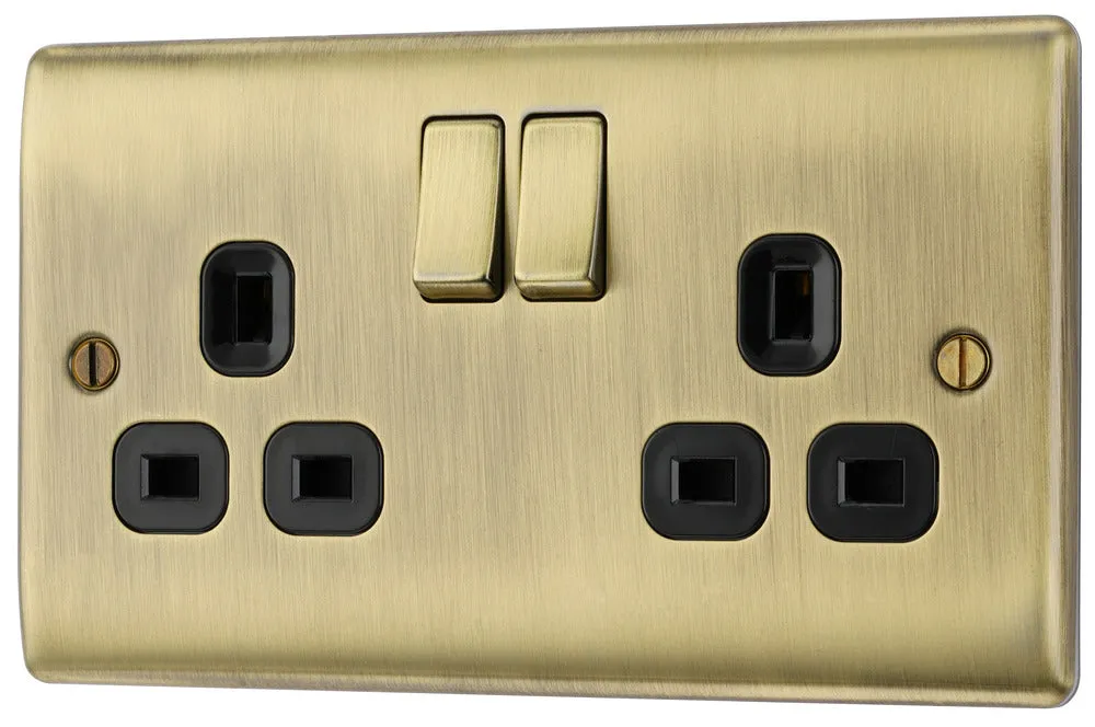BG NAB22Bx5 Nexus Metal Double Socket 13A - Black Insert - Antique Brass (5 Pack)