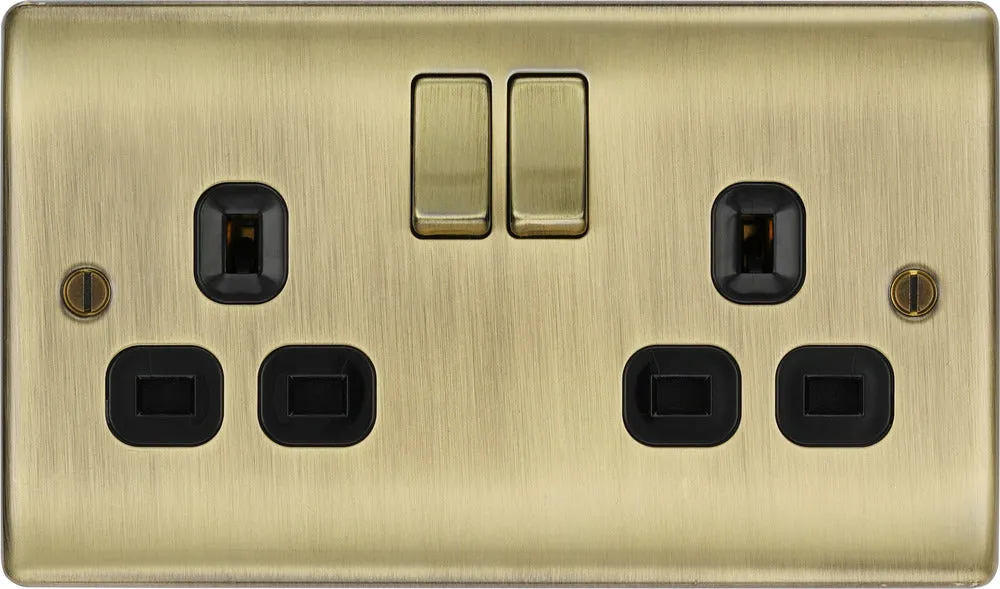 BG NAB22Bx5 Nexus Metal Double Socket 13A - Black Insert - Antique Brass (5 Pack)