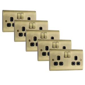 BG NAB22Bx5 Nexus Metal Double Socket 13A - Black Insert - Antique Brass (5 Pack)