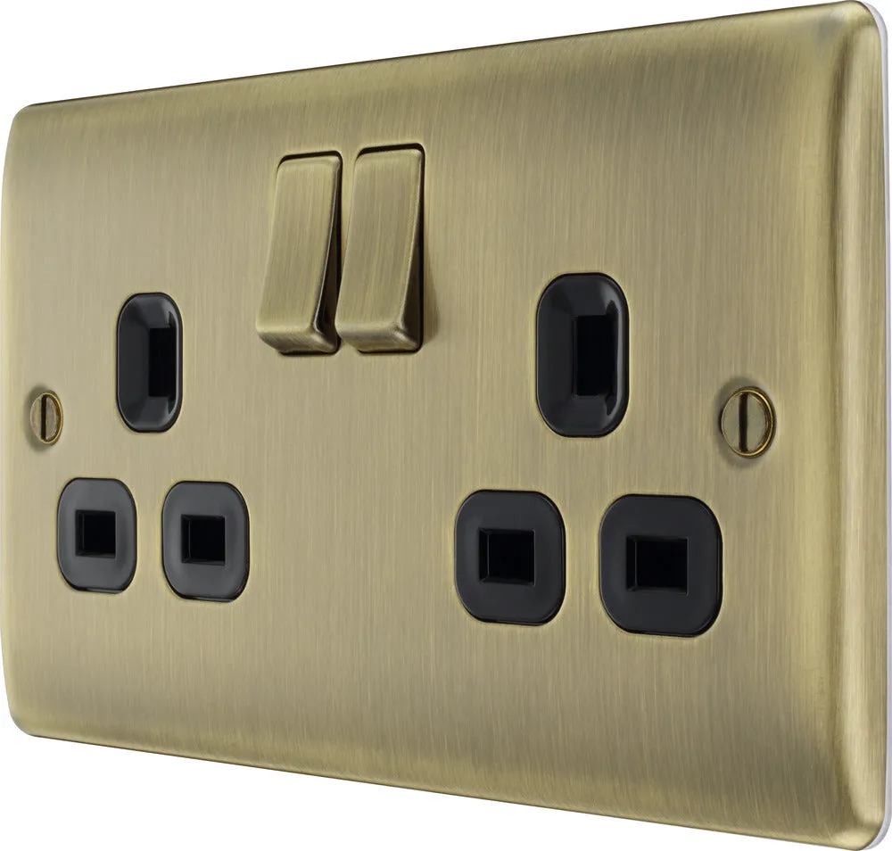 BG NAB22Bx5 Nexus Metal Double Socket 13A - Black Insert - Antique Brass (5 Pack)