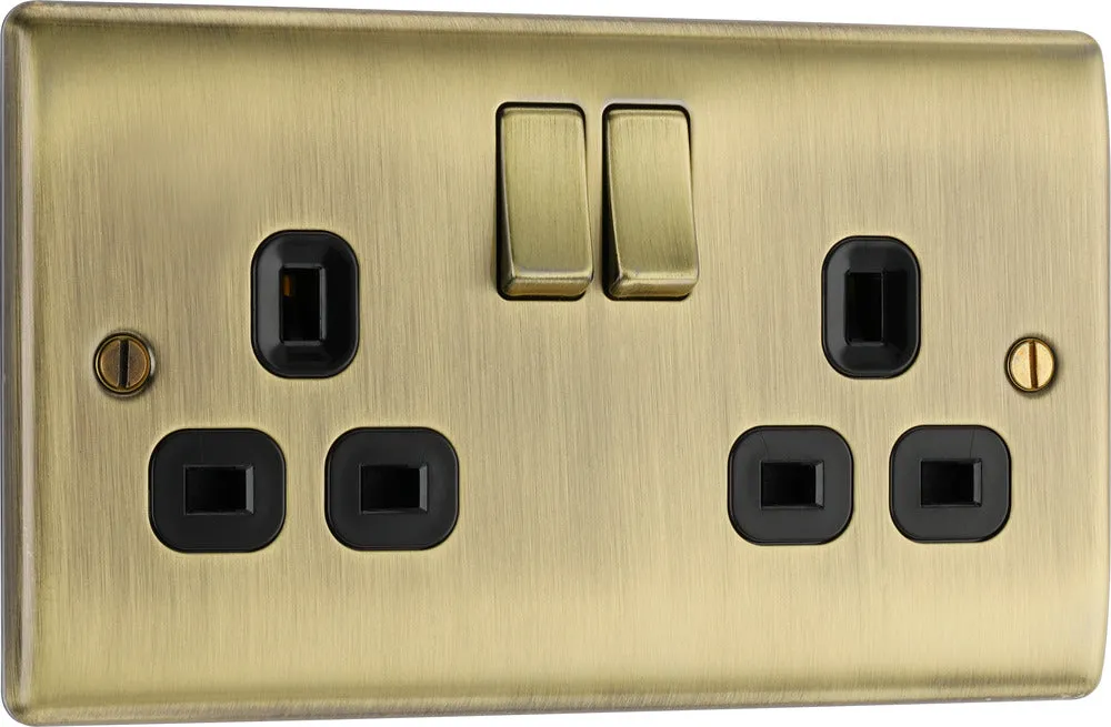 BG NAB22Bx5 Nexus Metal Double Socket 13A - Black Insert - Antique Brass (5 Pack)