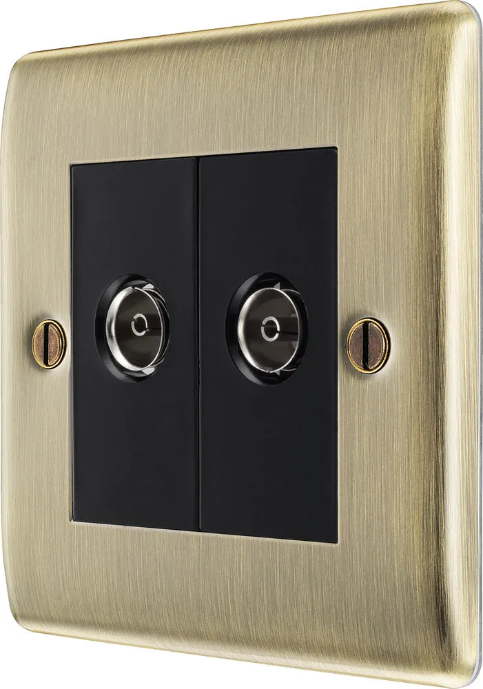 BG NAB66 Nexus Metal Diplex TV/FM Socket - Black Insert - Antique Brass