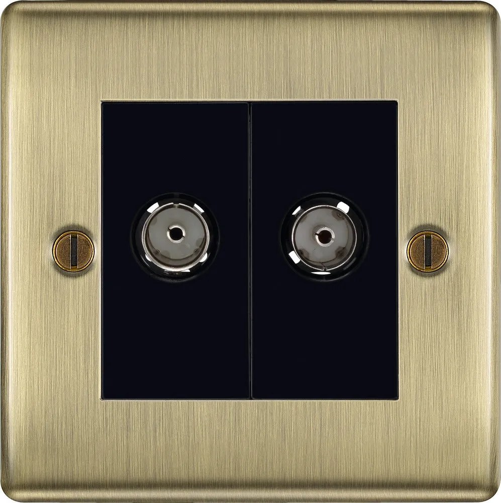 BG NAB66 Nexus Metal Diplex TV/FM Socket - Black Insert - Antique Brass