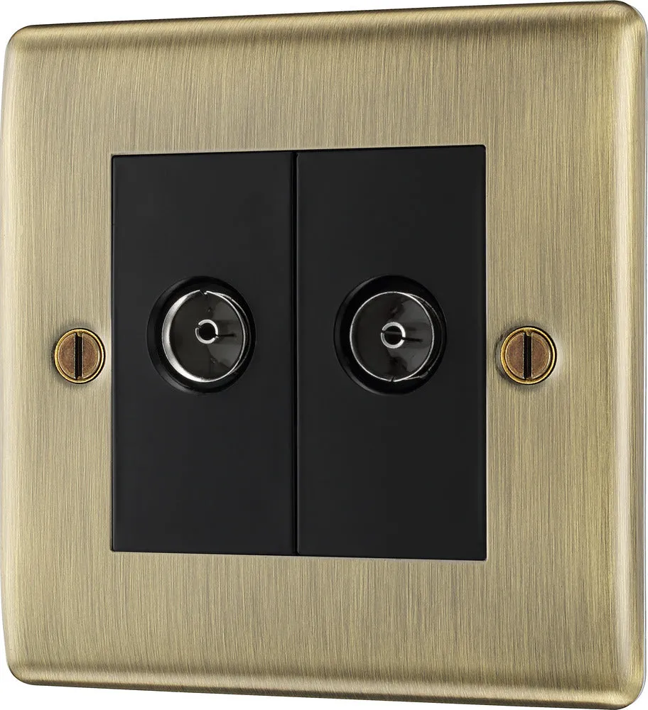 BG NAB66 Nexus Metal Diplex TV/FM Socket - Black Insert - Antique Brass