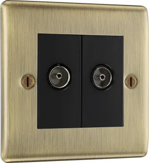 BG NAB66 Nexus Metal Diplex TV/FM Socket - Black Insert - Antique Brass