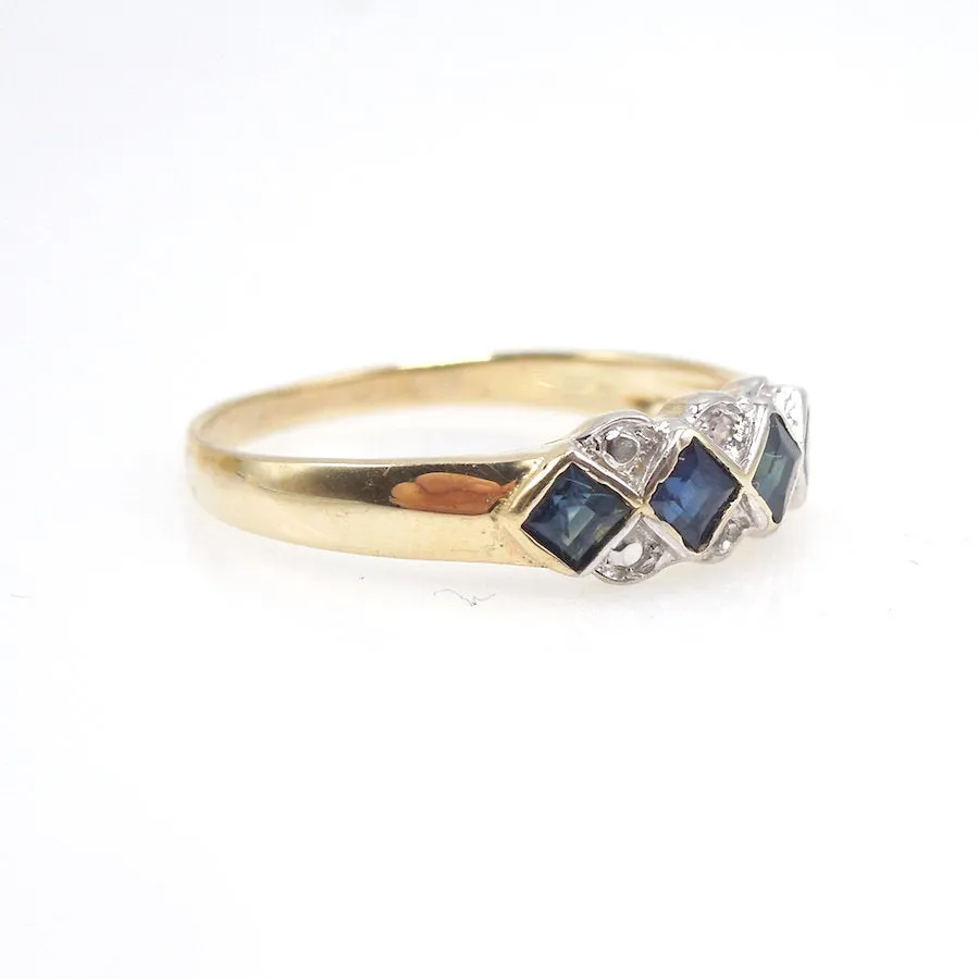 Bicolor Sapphire and Diamond Band in 14K Yellow and White Gold
