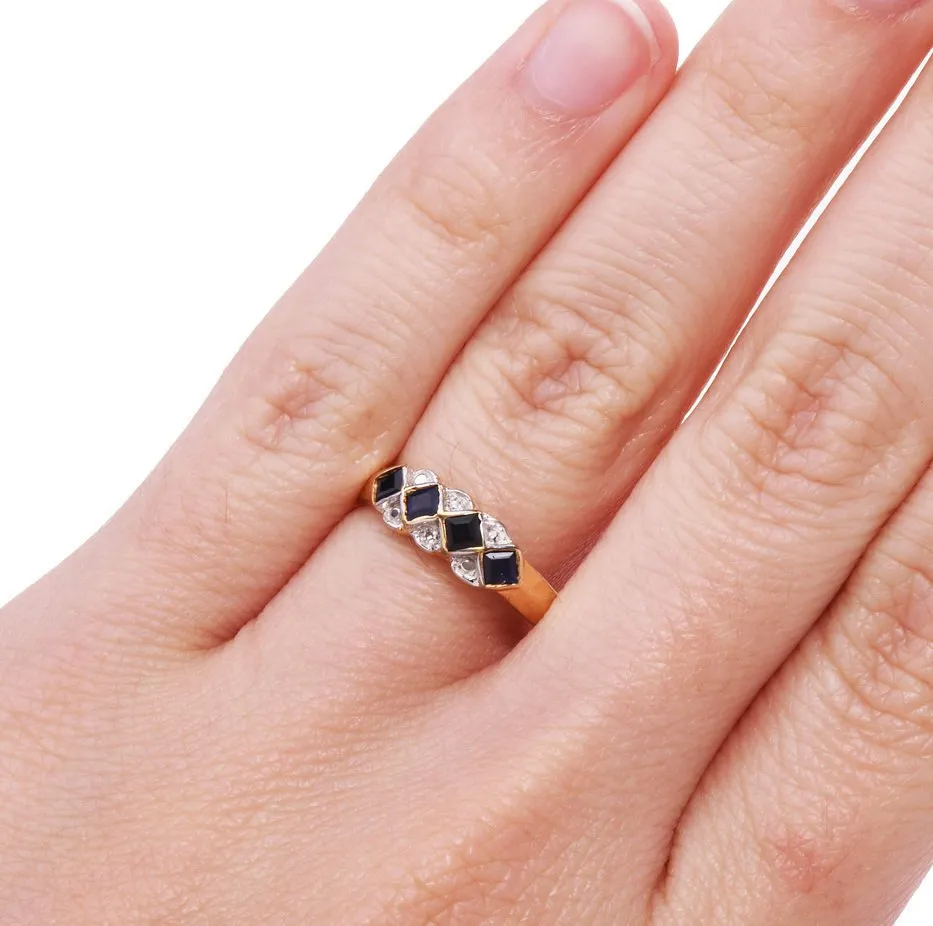 Bicolor Sapphire and Diamond Band in 14K Yellow and White Gold
