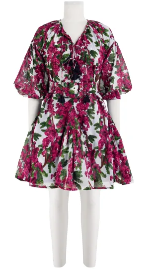 Birdy Dress Crew Neck 3/4 Sleeve with Hamilton Belt Mini Length Cotton Musola (Mimosa Small White)