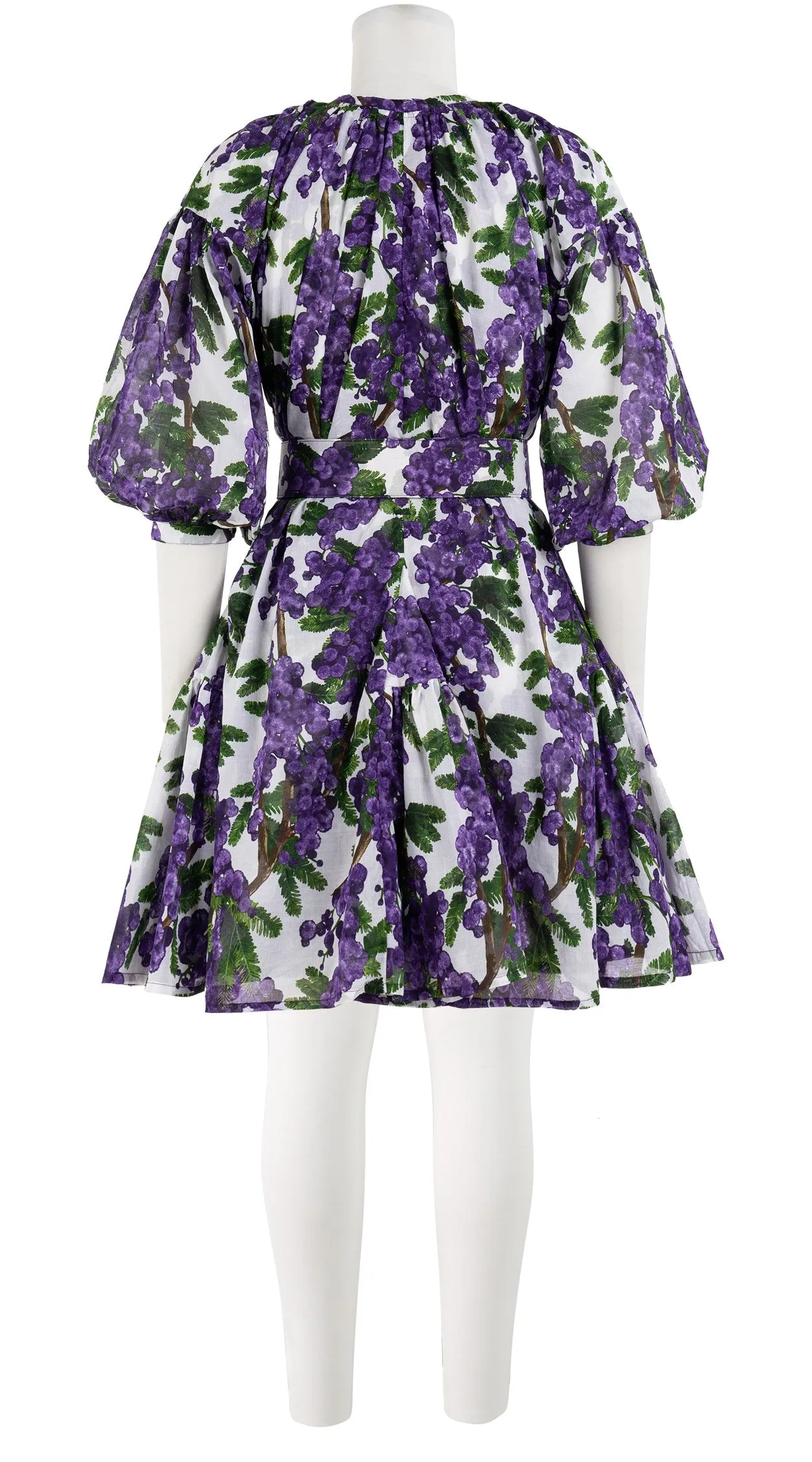 Birdy Dress Crew Neck 3/4 Sleeve with Hamilton Belt Mini Length Cotton Musola (Mimosa Small White)