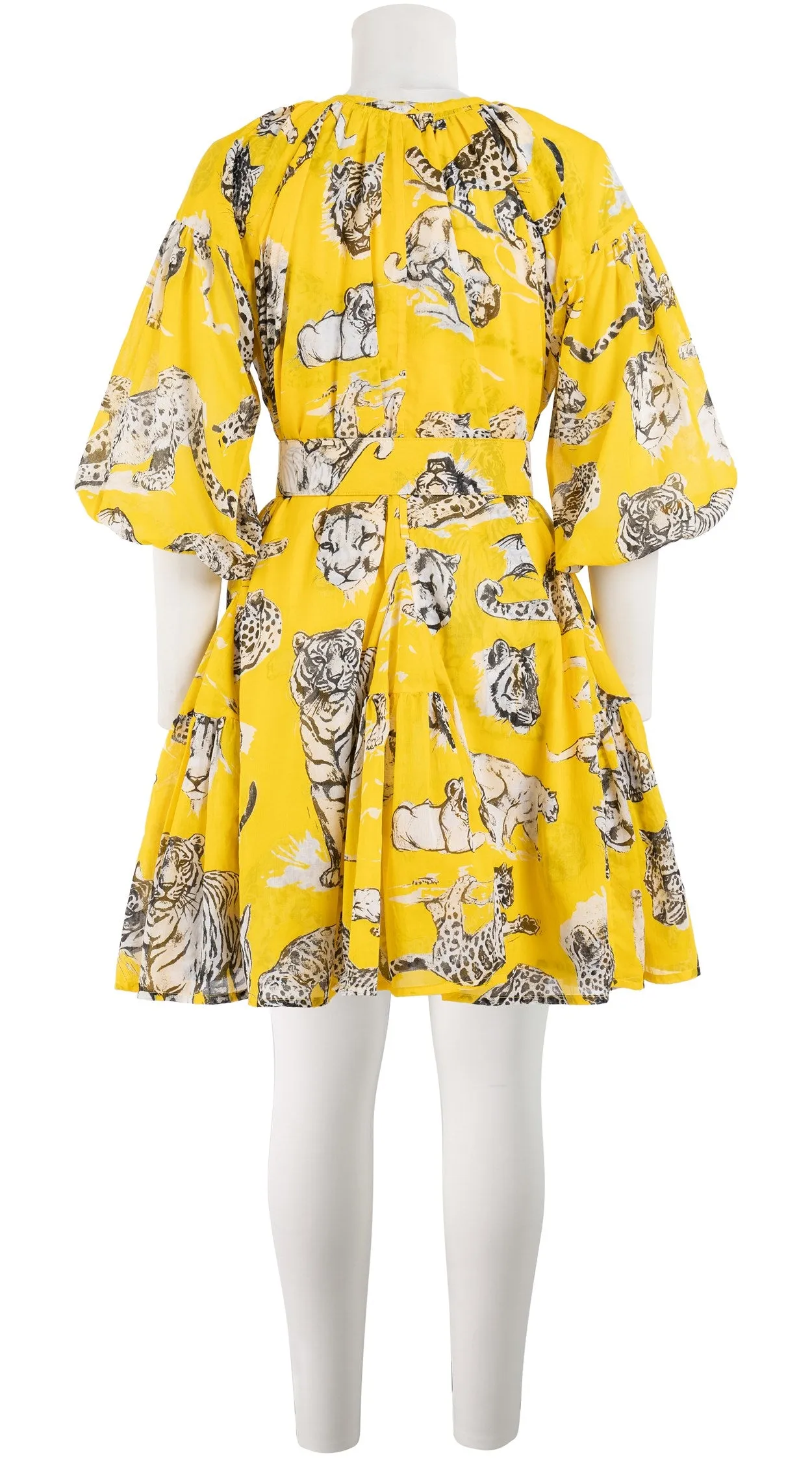 Birdy Dress Crew Neck 3/4 Sleeve with Hamilton Belt Mini Length Cotton Musola (Tiger Toile Bright)