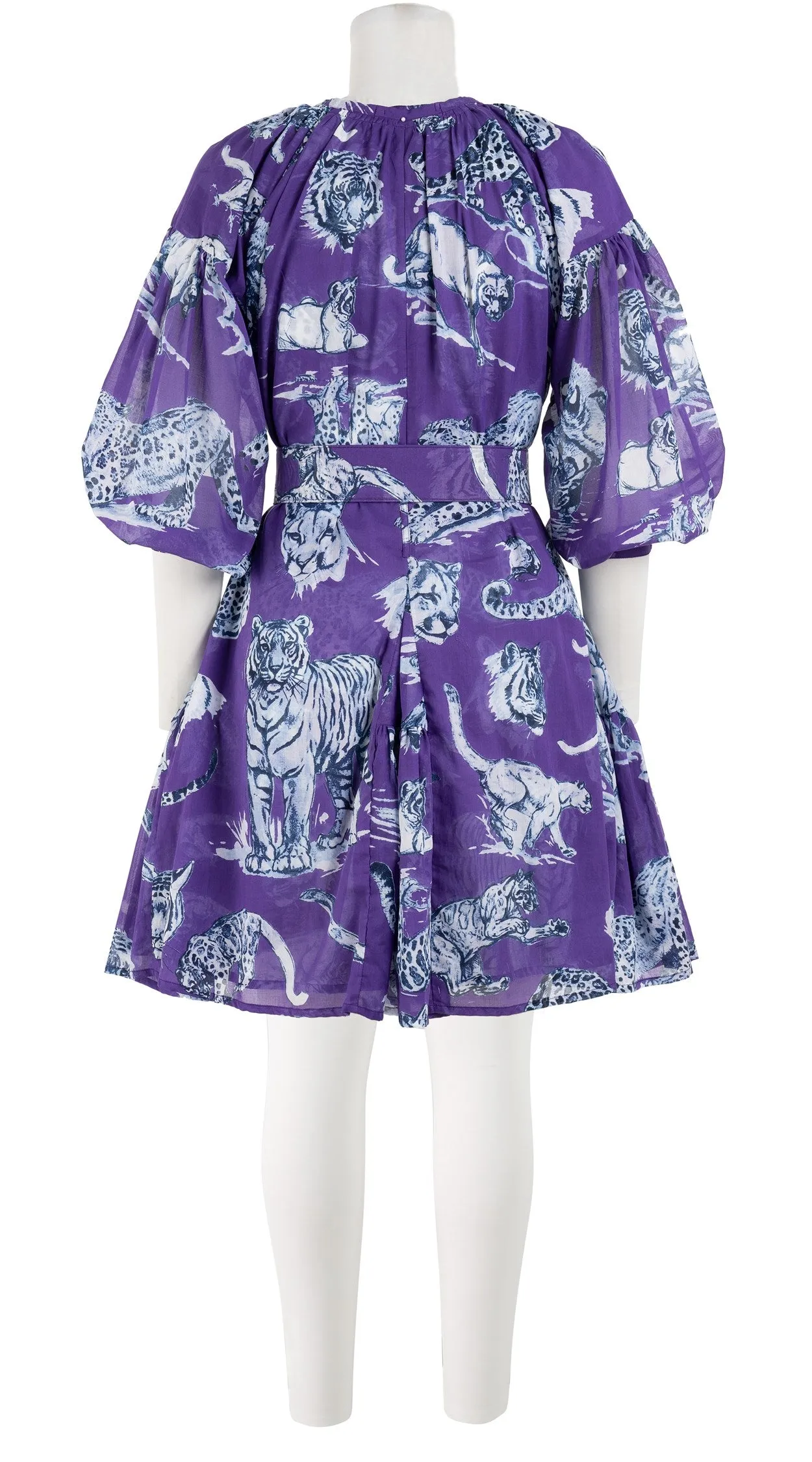 Birdy Dress Crew Neck 3/4 Sleeve with Hamilton Belt Mini Length Cotton Musola (Tiger Toile Bright)