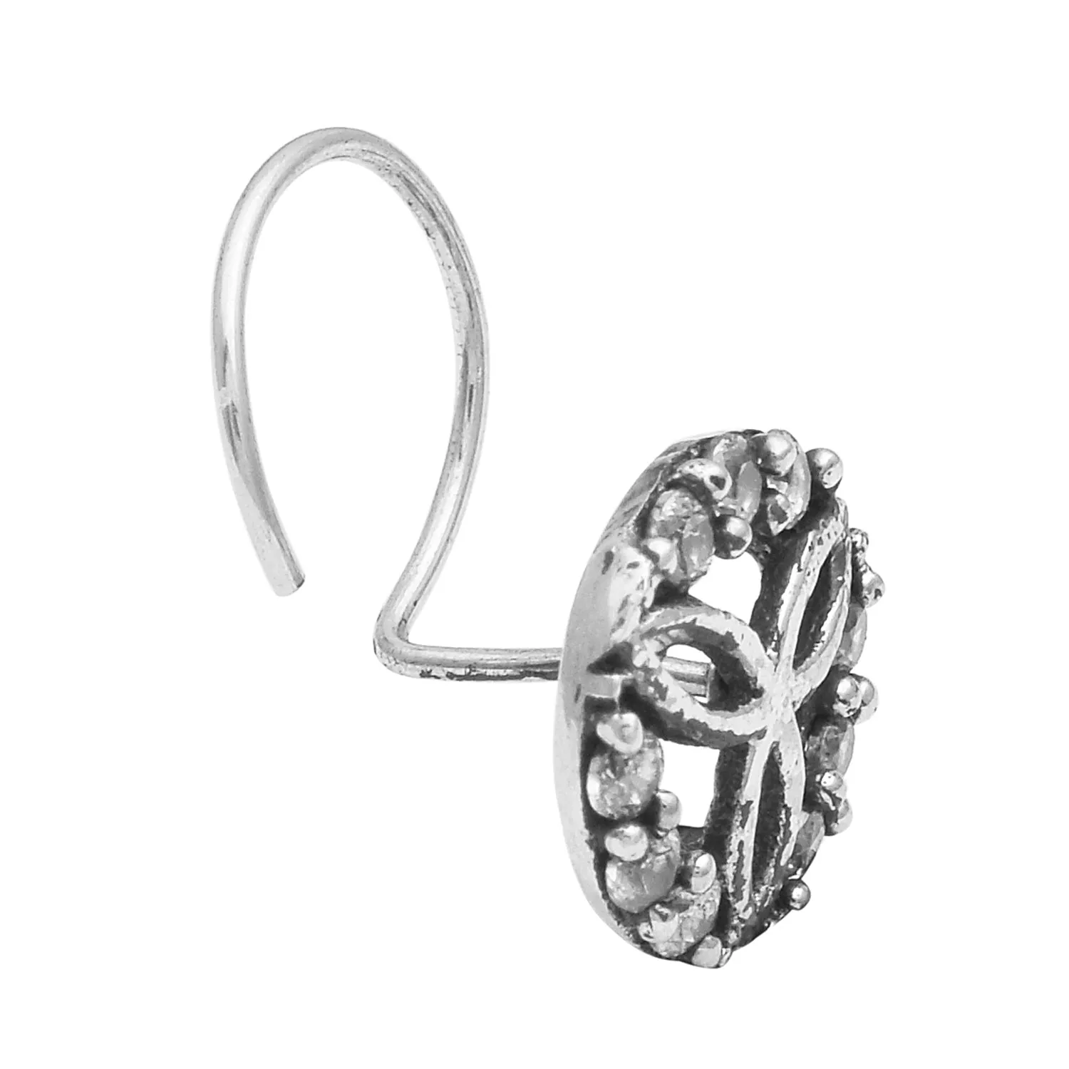 Black Oxidized Nose Pin For Women Vintage Traditional Indian Nose Pin 925 Silver Plated Nose Pin