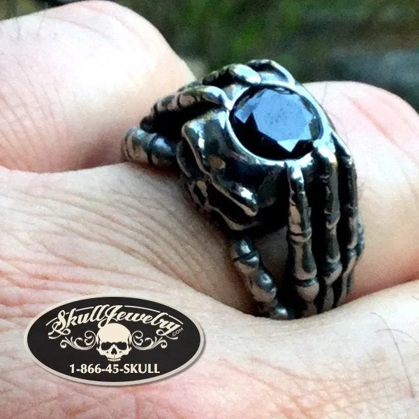 Black Water - Claw & Skull Black Gemstone Ring (#533)