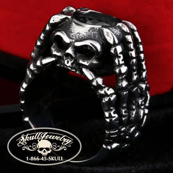 Black Water - Claw & Skull Black Gemstone Ring (#533)