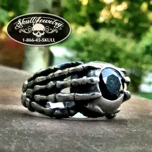Black Water - Claw & Skull Black Gemstone Ring (#533)