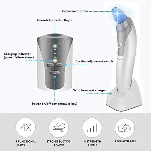 Blackhead Remover, Electric Facial Nose Pore Cleanser Acne Vacuum Suction Remover,USB Rechargeable Blackhead Silica Gel Sucker Electric Skin Cleanser Beauty Instrument