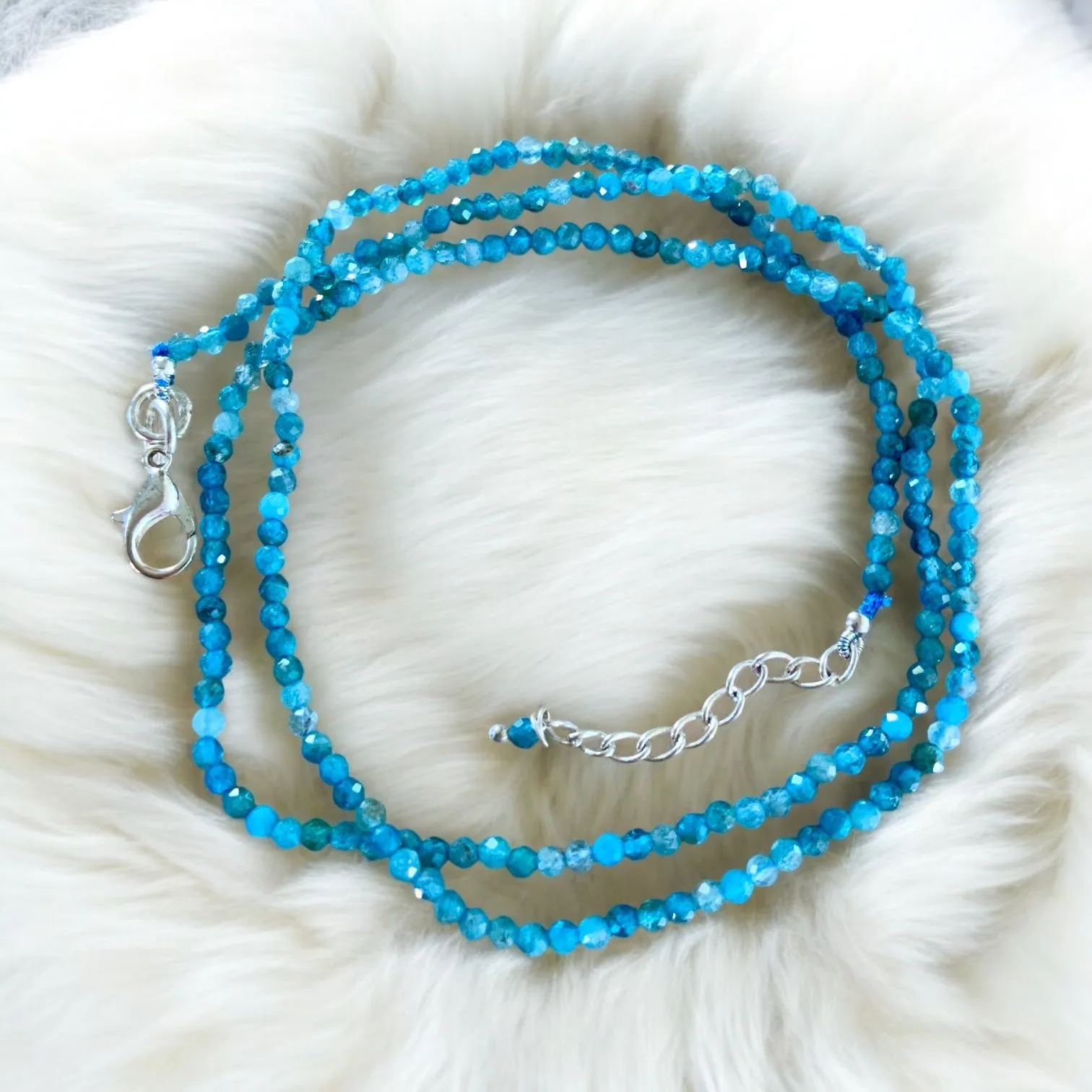 Blue Apatite 3 mm Beaded Necklace
